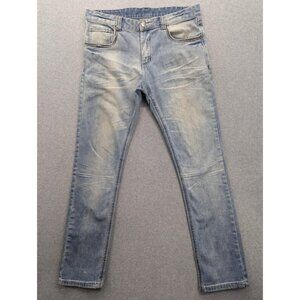 CJ Black Jeans Mens 34x32 Blue Light Wash Slim Straight Stretch Distressed Denim